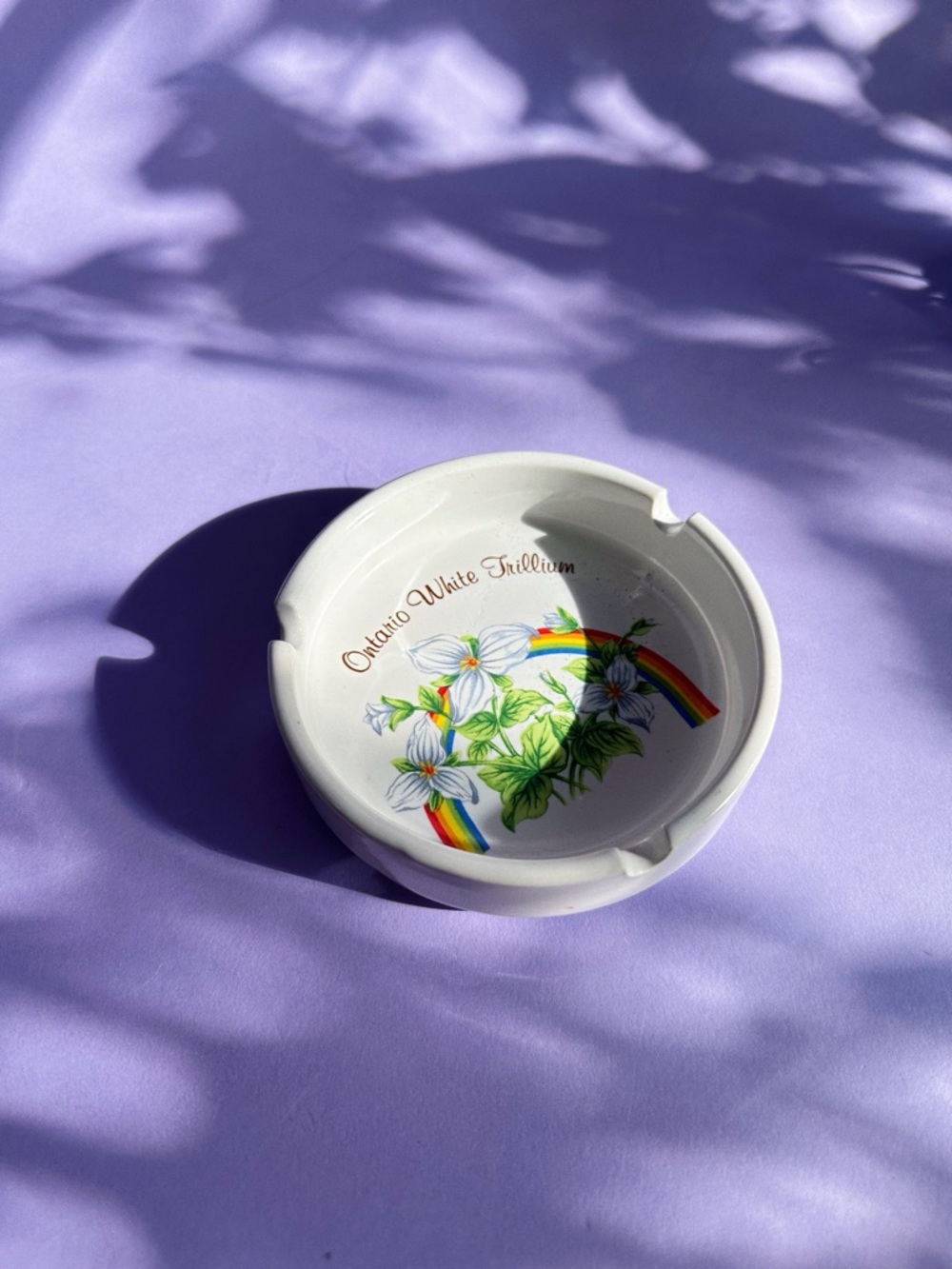 Ontario White Trillium Ceramic Dish Ashtray White